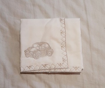 國民小汽車刺繡手帕-米/淺咖
