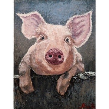 豬肖像動物繪畫原創藝術獨特的牆壁裝飾由 RinaArtSK 製作
