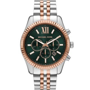 Michael Kors MK Lexington 都會三眼計時手錶 男錶 夏日煥新提案 送禮推薦-綠x玫瑰金框/44mm MK9265