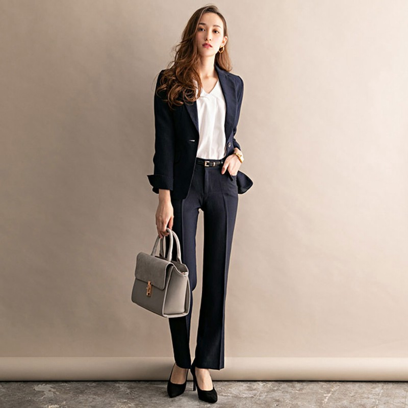 ユメテンボウ 夢展望 洗えるストレッチパンツスーツ ネイビーストライプ 通販 Lineポイント最大1 0 Get Lineショッピング