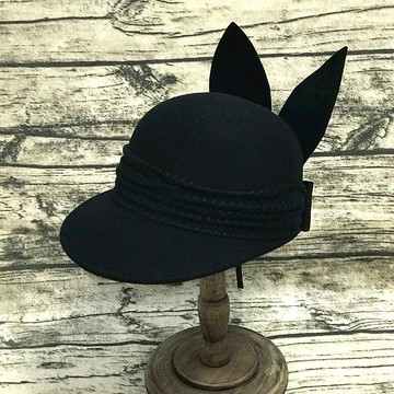 韓國超萌可愛兔耳朵羊毛呢帽子女秋冬潮英倫百搭棒球帽馬術帽禮帽1入