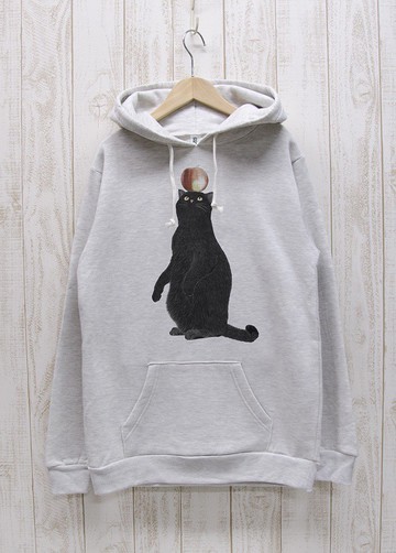 疊疊貓咪 連帽套頭衫 蘋果 淺灰色 / R003-P-HWH
