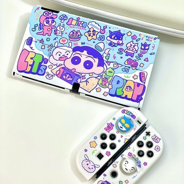 原創任天堂switcholed保護殼蠟筆小新ns遊戲機分體殼可愛可插底座