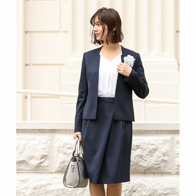入学式 卒業式 フォーマル 通勤コーデがすぐに完成 ３点セットスーツ カラーレスジャケット ブラウス スカート セレモニースーツ 式服 受験 七五三 発表会 Women S Suits 通販 Lineポイント最大get Lineショッピング
