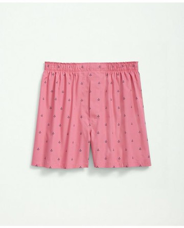 Brooks Brothers Men's Cotton Broadcloth Anchor Print Boxers | Light Red | Size XS