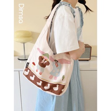 典舍原創文藝小清新干飯鴨可愛大容量學生帆布袋女學生單肩ALT319