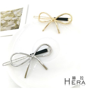 Hera 赫拉 鏤空線條金屬蝴蝶結邊夾/髮夾/髮扣