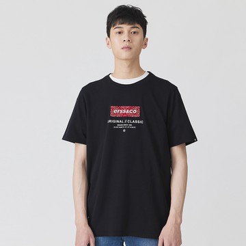 【ERSS】男裝 短袖 男生 t恤 短袖上衣 變形蟲植絨印花短袖上衣 - 中性 黑色【K70248】