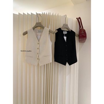 (免運)法式復古優雅疊穿V領西裝馬甲女夏季氣質修身時髦洋氣背心短上衣