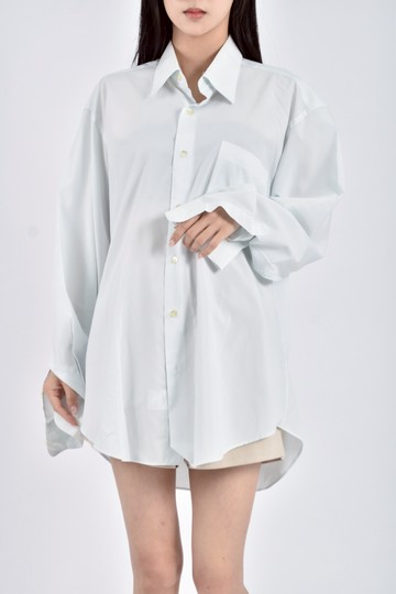 (XL) pierre cardin質感長袖條紋藍色襯衫上衣