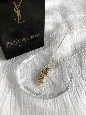 【 日本直送 名牌中古包 】Yves Saint Laurent YSL 項鍊 金色 萊茵石 vintage mgyvm5