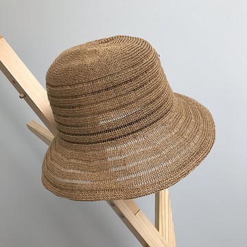 韓國簡約棉紗草繩混鉤針草帽女可折疊海邊沙灘夏季防曬遮陽漁夫帽1入