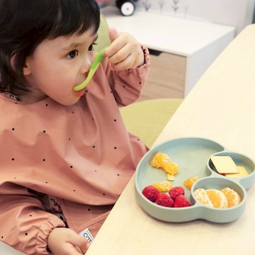 美國 Abiie 蛙式三餐-吸盤式矽膠餐盤兩件組 | 檸檬羅勒