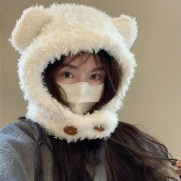 優惠直降   毛帽 帽子女 保暖帽 防寒百搭 包頭帽 大頭圍帽子 可愛加厚毛絨小熊帽子秋冬巴拉克新款保暖秋