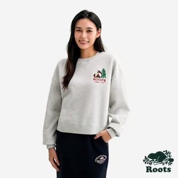 Roots女裝- WOODLAND 圓領上衣 -白麻灰