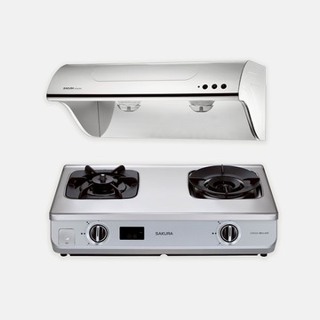 櫻花 廚房二機套裝組-不鏽鋼斜背式排油煙機+ 智動關雙炫火安全爐 桶裝瓦斯