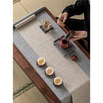 防水茶席中式亞麻紋禪意桌旗棉麻布藝茶桌布茶盤墊茶桌旗墊布長條