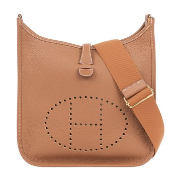 HERMES 金釦 Evelyne 29 斜背包 (金棕色) H056277CC37