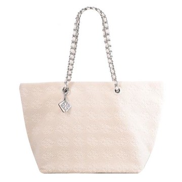 TORY BURCH 169385 Ella 織物毛料肩背穿鏈托特包.米白