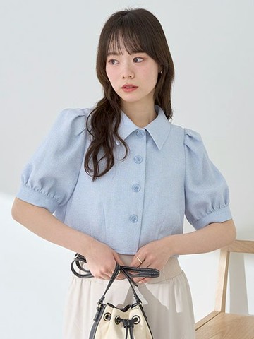 澎袖抓摺設計短版襯衫/上衣(01000310300) - earth music&ecology