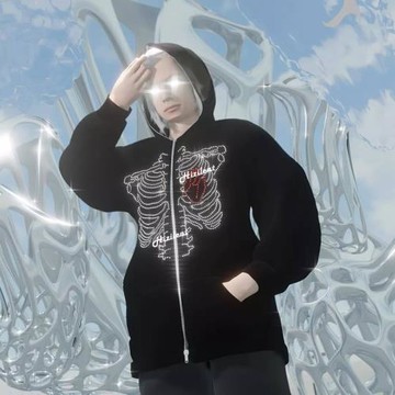 Loose Print Hooded Cardigan Sweatshirt寬松印花連帽開衫衛衣女