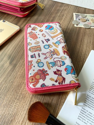 長夾 真皮/布防潑水 平織緹花  開心馬戲團 風琴拉鍊