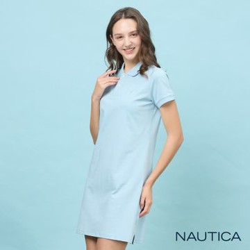 Nautica 官方旗艦 女裝 經典刺繡涼感短袖POLO洋裝-淺藍色