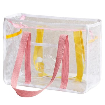 透明收納袋  大(34 x 25.8 x 15cm)  粉黃帶白邊