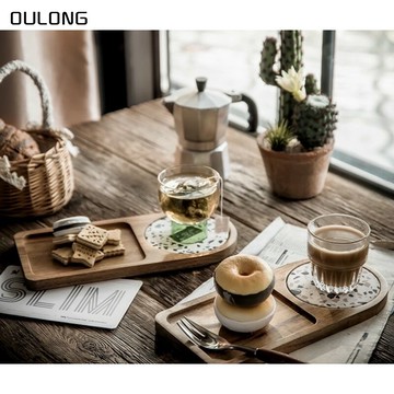 日式無漆相思木托盤實木餐盤下午茶點心盤一人食擺拍面包盤帶杯墊