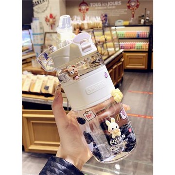 運動水杯女夏季創意簡約吸管杯清新刻度塑料杯男手提便攜隨行杯子