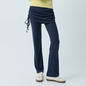 元動力 抽繩縲縈假兩件運動喇叭褲(深藍；S-L)