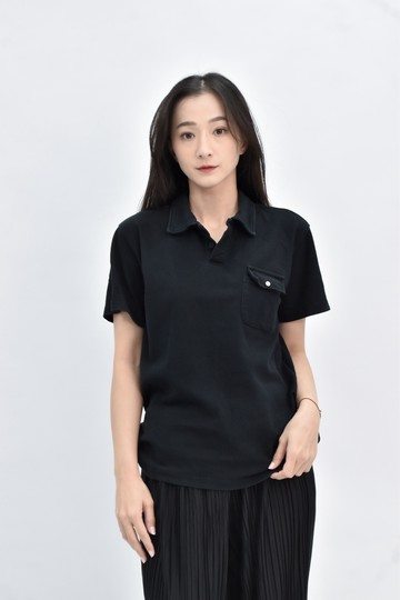 (S) 黑色polo衫短袖上衣