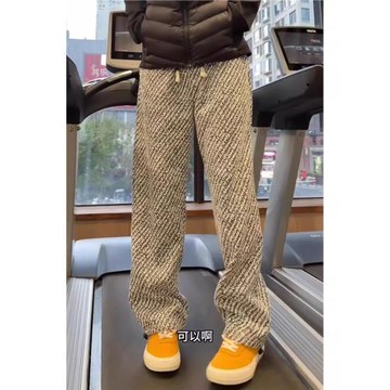 小香風斜紋粗花毛呢褲子男款秋冬加絨美式健身衛褲直筒運動休閑褲