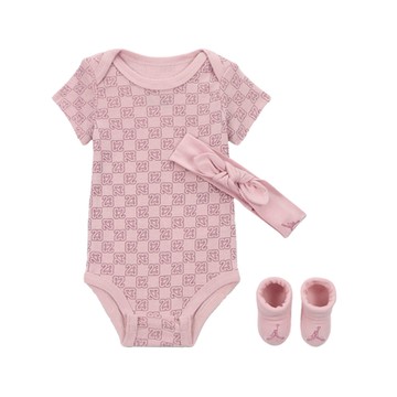 Nike 包屁衣 Jordan 兒童款 小童 粉 三件組 襪子 頭帶 純棉 短袖 小朋友 嬰兒 禮盒 JD2433027NB-001