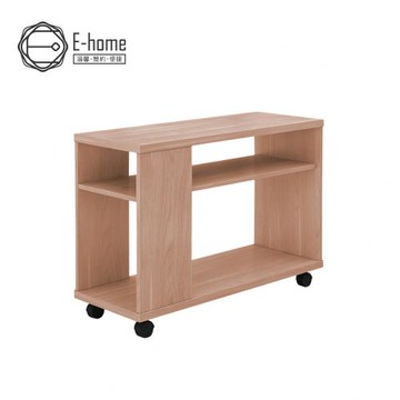 【E-home】 Breeze微風系開放收納雙剎車輪邊几邊櫃-原木色