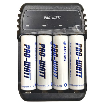 PRO-WATT 華志 鎳氫電池充電器 + 3號充電池 Set 5件組  1組