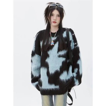 慵懶風扎染套頭針織毛衣女2024秋冬季新款寬松顯瘦水貂絨氣質上衣