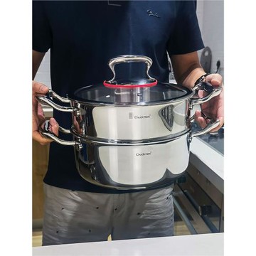 高顏值18/10不銹鋼加厚蒸鍋復合鋼家用火鍋煎炒鍋多用途鍋26/28cm