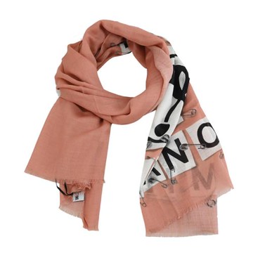 MOSCHINO 03222 M1846 個性元素印花混紡薄圍巾.粉