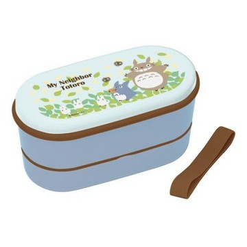 【震撼精品百貨】となりのトトロTotoro_龍貓/豆豆龍~塑膠橢圓型雙層便當盒附筷子(葉子/630ML)