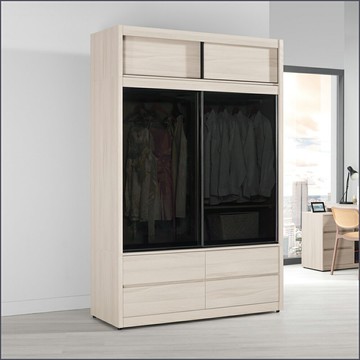 5尺被櫥式鋁框推門衣櫥黑玻璃(衣櫥+被櫃) 收納衣櫃 滑門衣櫥【149B11111】Leader傢居館149-A315+A316