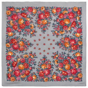 原始 Pavlovo Posad 俄羅斯披肩 100% 羊毛羊毛圍巾 115x115 公分 1870-1