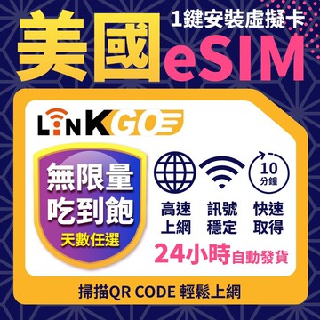 【LinkGO】美國eSIM 7~30天多組合 無限量吃到飽  5G/4G高速 多電信 紐約 舊金山 白鑽卡