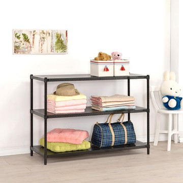 不易搖晃沖孔系列台灣製120*45*90沖孔三層烤漆架-黑(鐵架/收納架/層架)