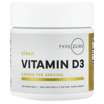 TypeZero, 清潔，維生素 D3，2000 國際單位，240 粒軟膠囊