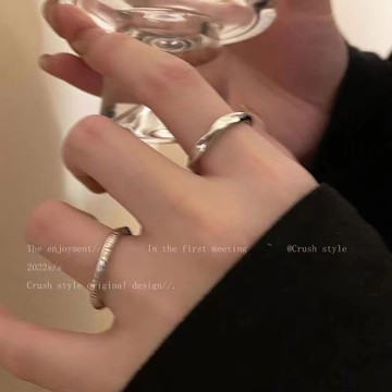 🔥免運🔥銀色素圈戒指三件套女冷淡風簡約氣質百搭食指戒ins網紅戒指 關節戒 尾戒 食指戒 細戒 飾品 精緻 氣質 簡
