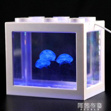 魚缸 水族水母專用缸活物好養學生宿舍桌面小寵物迷你小型懶人觀賞魚缸  快速出貨