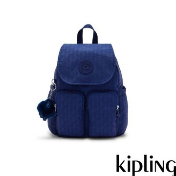 『猴子包』Kipling 深藍紋理掀蓋多袋收納後背包-CITY POCKET MINI