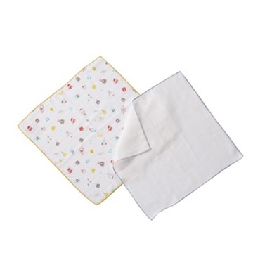 nac nac - 天絲抗菌棉手帕(2入)-動物繽紛樂-花x1+白x1