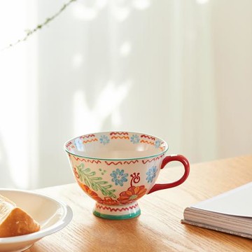 肆月法式中古早餐杯帶把手家用陶瓷杯子麥片燕麥杯復古水杯馬克杯